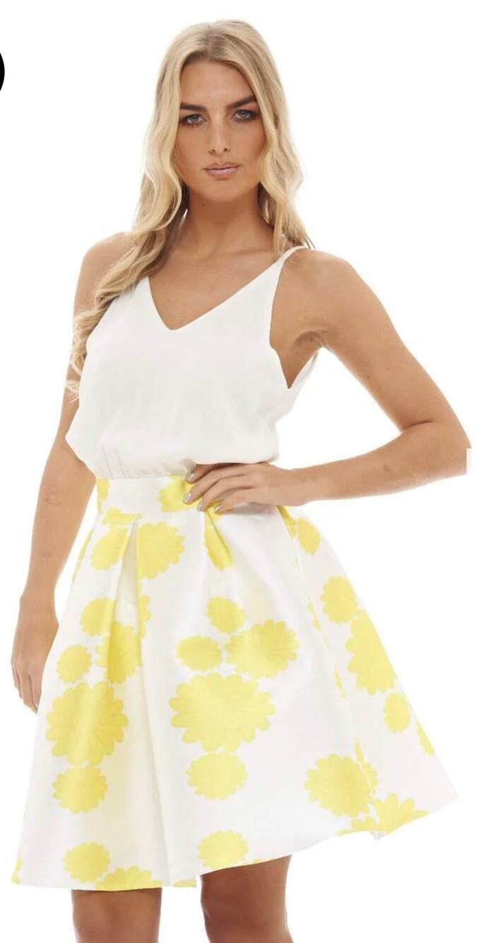 AX Paris Floral Print 2-in-1 Dress – Yellow | NEW | Size US 4